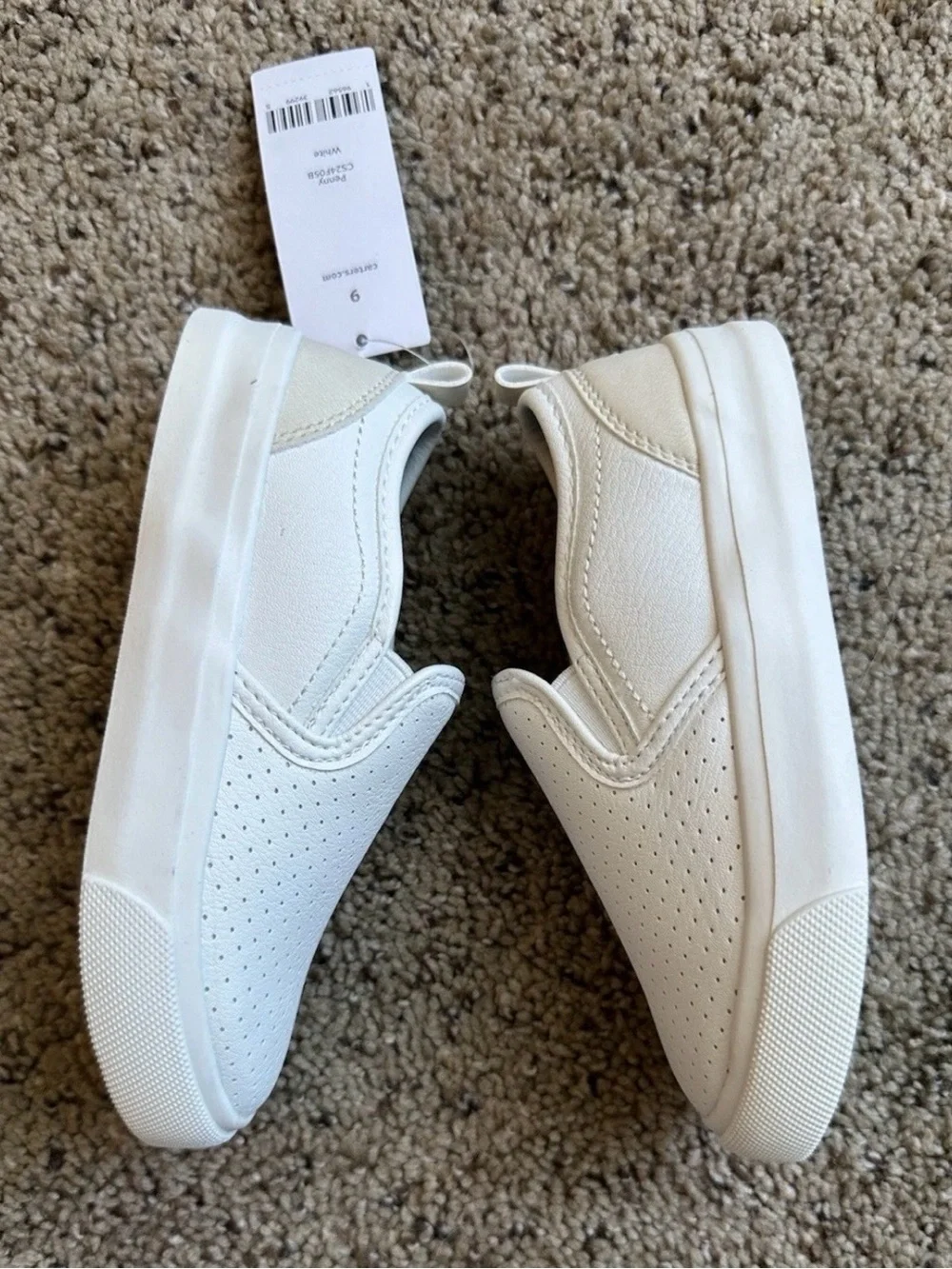 Carter's White Perforated Slip-On Kids Sneakers